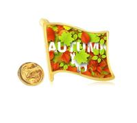 Deciduous Maple Autumn Donkey Golden Metal Flag Lapel Pin Badge