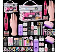 Deciniee Acrylic Nail Kit: Practice Hand Acrylic Powder Set with UV Lamp and Electric Nail Drill-False Nail Tips Manicure Full Set for Beginners Home Salon-Nail Art Decoration Tools in Silver Gift Bag