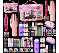 Deciniee Acrylic Nail Kit: Practice Hand Acrylic Powder Set with UV Lamp and Electric Nail Drill-False Nail Tips Manicure Full Set for Beginners Home Salon-Nail Art Decoration Tools in Pink Gift Bag