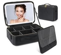 Deciniee Mirror Makeup Bag Organiser: 27 * 38cm Extra Large Makeup Organiser Vanity Mirror with Lights - Travel Make Up Bag with Light - Makeup Case with Adjustable Dividers Black