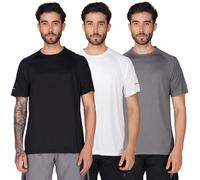 DECISIVE FITNESS 3 Pack Mens Running Dri Cool Raglan T - Shirts Sport Tops for Men Comfort Workout Shirts Athletic Short Sleeve Multicoloured