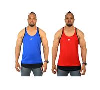 DECISIVE Fitness Men's Quick Dry Sleeveless Workout Gym Stringer Vest Athletic Training Tank Top Racer Back for Men l 2 Tone Bottom Panel Stringer Royal Blue, Red