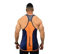 DECISIVE FITNESS Quick Dry Cool Sleeveless Wicking Workout Regular Fit Gym Vest Tank Top Back Stringer for Men (as8, alpha, m, regular, regular, Navy-Orange)