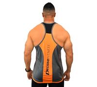DECISIVE FITNESS Quick Dry Cool Sleeveless Wicking Workout Regular Fit Gym Vest Tank Top Back Stringer for Men (as8, alpha, s, regular, regular, Grey-Orange)