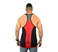 DECISIVE Fitness Sleeveless Weight-Training Sports Wicking Quick Dry Regular Fit Gym Stringer Vest Tank Top for Men (S, Black-Red)