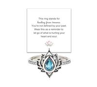 Decixde Lotus Ring for Women - Zircon Inlaid Flower Promise Ring - My Trauma Inspirational Statement Floral Jewelry Gift, Metal, Cubic Zirconia