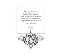 Decixde Lotus Ring for Women - Zircon Inlaid Flower Promise Ring - My Trauma Inspirational Statement Floral Jewelry Gift, Metal, Cubic Zirconia