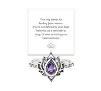 Decixde Lotus Ring for Women - Zircon Inlaid Flower Promise Ring - My Trauma Inspirational Statement Floral Jewelry Gift, Metal, Cubic Zirconia