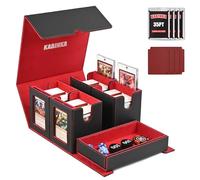 Deck Box for MTG With Commander Display, 5 in 1 Storage Box Fits 400+ Double-sleeved Cards, Removable Case for TCG/Sports Cards With Dice Tray, 4 Magnetic Holders (Black Red)