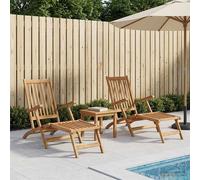 Deck Chair 2pc Natural Solid Teak 152x60x94.5cm Folding 5-Pos Recliner Arm&Foot