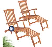 Deck Chair 2Pcs Acacia Wood
