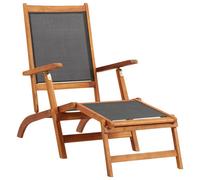 vidaXL Outdoor Deck Chair Solid Acacia Wood and Textilene, Brown