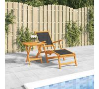Deck Chair Acacia Wood Textilene Black 141x57.5x92cm Adjustable Outdoor Compact