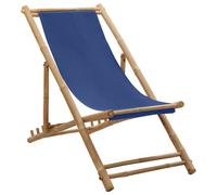 vidaXL Deck Chair Bamboo and Canvas Navy Blue, Blue