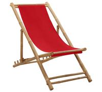 vidaXL Deck Chair Bamboo and Canvas Red, Red