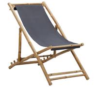 Deck Chair Bamboo & Canvas Dark Grey 112x60x75cm Folding 4-Position Outdoor Seat