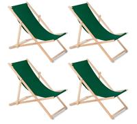 Deck chair beach garden sun lounger 4 piece set dark green beechwood