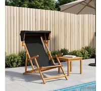 Deck Chair Black Eucalyptus Wood Foldable 3-Pos Polyester Outdoor 67.5x113x103cm