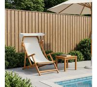 Deck Chair Foldable 3-Position Solid Eucalyptus Wood Cream Polyester 67.5x113cm.