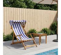 Deck Chair Foldable Solid Eucalyptus Wood 3-Position Blue & White 67.5x113x103cm