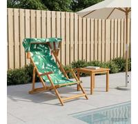 Deck chair Leaf pattern 67.5x113x103cm Solid eucalyptus wood 3-position foldable