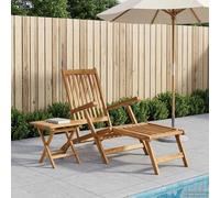 Deck Chair Natural Solid Teak 152x60x94.5cm Folding 5-Position with Arm & Table