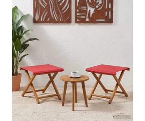 Deck Chair Red Eucalyptus Wood 41x42x36.5cm Polyester Seat 2-Pack Outdoor Garden