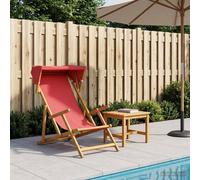Deck Chair Red Eucalyptus Wood 67.5x113x103cm Foldable Outdoor Oiled 3-Position