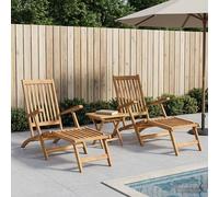 Deck Chair Set 2-Seater Natural Solid Teak Wood Folding 5-Position Outdoor Table