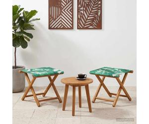 Deck Chairs 2pcs Leaf Pattern Eucalyptus Wood Polyester Seat 41x42x36.5 cm Oiled