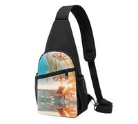 Deck Chairs On The Beach in Summer Casual Sling Bag Crossbody Shoulder Pack,Durable Polyester Chest Bag with Multiple Pockets and Key Holder,Adjustable Strap for Men Women