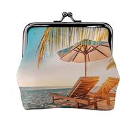 Deck Chairs On The Beach in Summer Full Double-Sided Printed Pattern Women's and Girls' Fashionable Leather Kiss Lock Coin Purse Card Bag