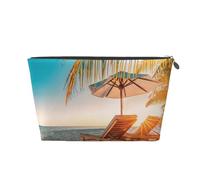 Deck Chairs On The Beach in Summer Leather Travel Cosmetic Bag Portable Toiletry Bag Organizer Bag Travel Makeup Bag for Women/Men