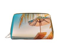 Deck Chairs On The Beach in Summer Makeup Bag for Travel, Leather Cosmetic Bag Portable Toiletry Bags Cosmetic Cases for Women Men