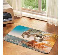 Deck Chairs On The Beach In Summer Print Pet Feeding Mat For Dogs & Cats Absorbent Waterproof Dog Food Mat Non-Slip Pet Bowl Placemat Quick Dry Floor Protector Leather Tablecloth