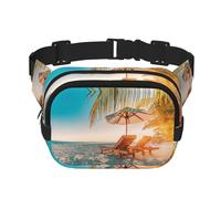 Deck Chairs On The Beach in Summer Square Double-Layer Waist Bag with All-Over Print,Durable Twill Fabric, Multi-Pocket Fanny Pack for Outdoor Sports Travel