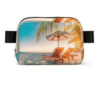 Deck Chairs On The Beach in Summer Square Fashion Waist Bag with Print,Water-Resistant Twill Fabric,Chest Pack Or Belt Bag, Adjustable Strap 65-120cm for Men Women