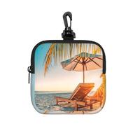 Deck Chairs On The Beach in Summer Square Zipper Pouch with All-Over Print,Waterproof Small Organizer Bag, Lightweight Durable for Coins,Cards, Keys for Travel Daily Use