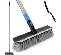 Deck Cleaning Brush with Long Handle,2 in 1 Scrape Brush,142 CM Floor Scrubber Broom for Patio, Garage, Boat, Swimming Pool,Concrete Cleaning Stiff Bristles Push Broom
