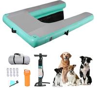 Deck Floating Pad Floating Inflatable Dog Pool Ramp with Non-Slip EVA Pad & Weighten Ladder, Puppy Steps for Pool/Boat/Dock/Sea