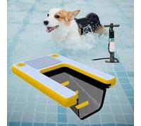 Deck Floating Pad Puppy Pool Floats with Traction Rope, Manual Air Inflation Pump, 150x100 CM Inflatable Dog Pool Water Ramp Docks for Dogs Pool, Dock, Lake(Yellow)