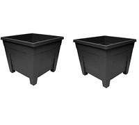 DECK INN Pack of 2 Black 39cm Square Plant Pot Plastic Planter Indoor Home Outdoor Garden Kitchen Window Herb Patio Flower