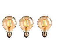DECK INN Pack of 3 Vintage Bulb 4W=40W Vintage Non Dimmable Screw Edison Bulb,Retro Filament Lamp,Warm Light G80 Globe Amber Glass 400LM 2700K ES E27 Energy Class A+