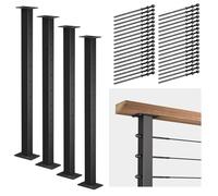 Deck Man 4 Pack Stainless Steel Cable Railing Post(2"×2") with 1/8 Cable Railing Kit, Level drilled (4, Black, 36 inch)