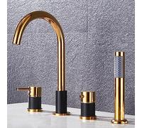 Deck Mount 4 Hole Black & Gold Bath Mixer Tap Set with Shower Luxury Bathroom Faucet Modern Tub Tap for Stylish Home Decor LWX