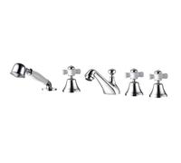 Deck Mount Bath Taps Mixer Chrome 5 Hole ''Cross'' Lever Bath Shower Mixer Tap with Dual Outlet,Chrome Plated LWX