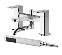 Deck Mount Square Bath Shower Mixer Tap with Shower Kit Chrome