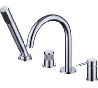 Deck Mounted Bath Mixer Tap Black Gooseneck Spout Single Lever Shower Mixer Tap with Diverter Valve
