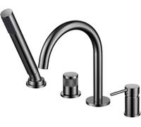 Deck Mounted Bath Mixer Tap Black Gooseneck Spout Single Lever Shower Mixer Tap with Diverter Valve