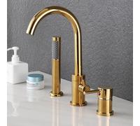 Deck Mounted Bath Mixer Tap Black Single Lever Shower Mixer Tap with Pull Out Shower Head & Hose Gooseneck-3 Holes